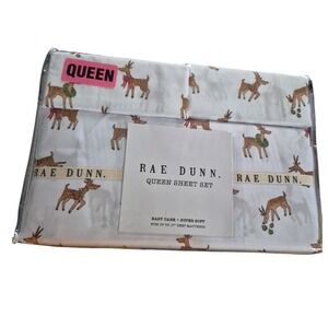 Rae Dunn Queen Sheet Set Reindeer Christmas Holiday Easy Care Super Soft